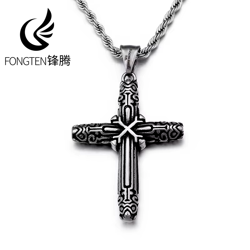 Men Accessories Singapore - Fongten Retro croce benedizione ciondolo collana