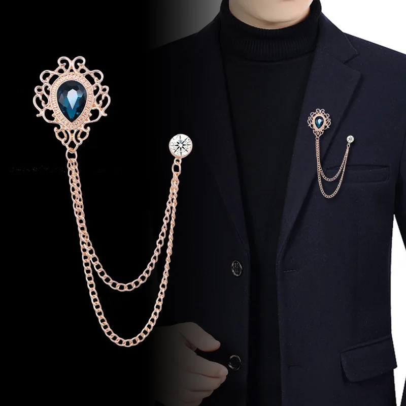 Men'S Accessories With Suits - Nuovo vintage nappa catena strass spilla
